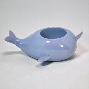 Narwhal Ceramic Planter Pot Periwinkle Blue Succulent Whale Novelty Decor Ocean